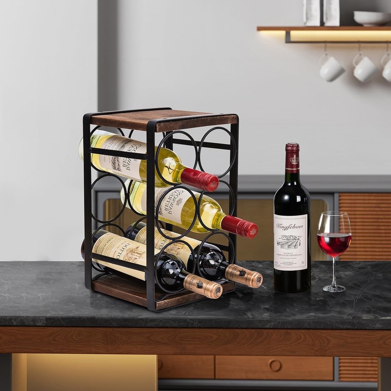 Compact Rustic Wine Rack for 6 Bottles - No Assembly, Perfect for Small Spaces gallery