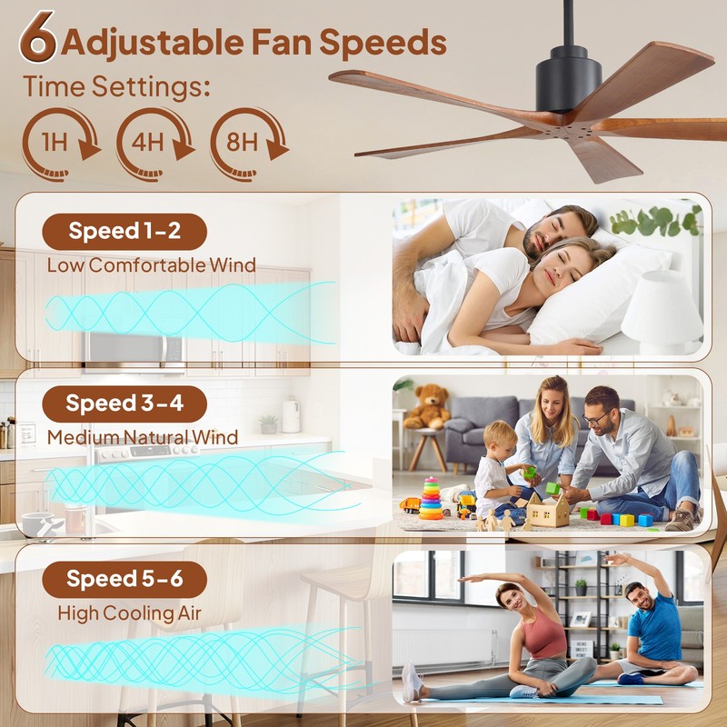 Sofucor 52in Flush Mount & Downrod Ceiling Fan No Light with 6 Speeds and Remote gallery