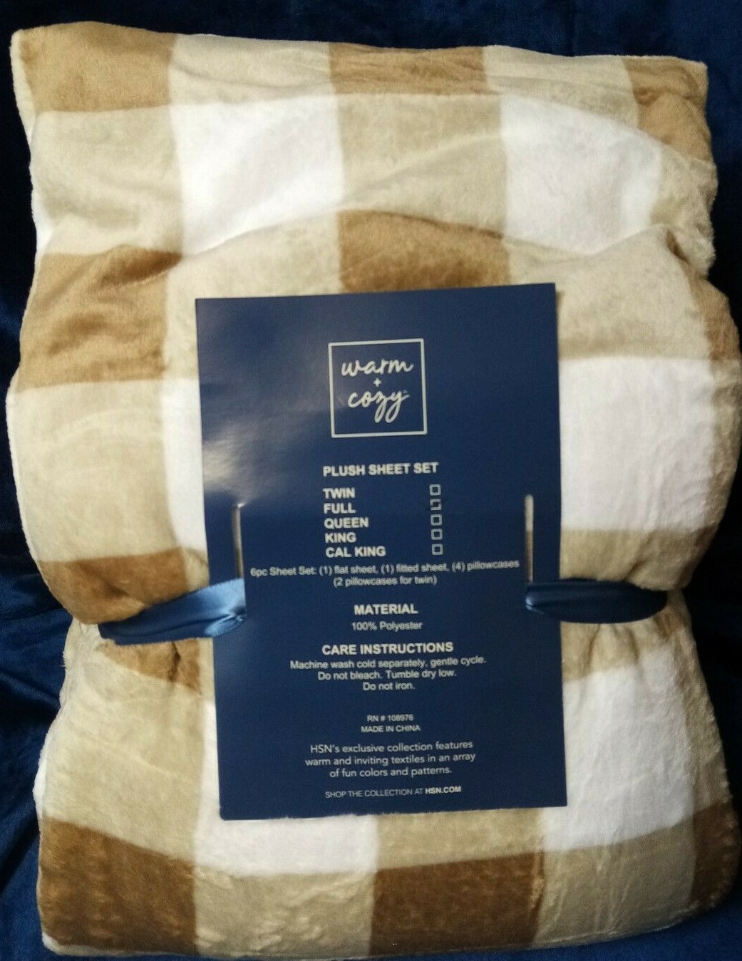 Warm & Cozy Plush Sheet Set 6 piece, Tan Buffalo Check, Full gallery