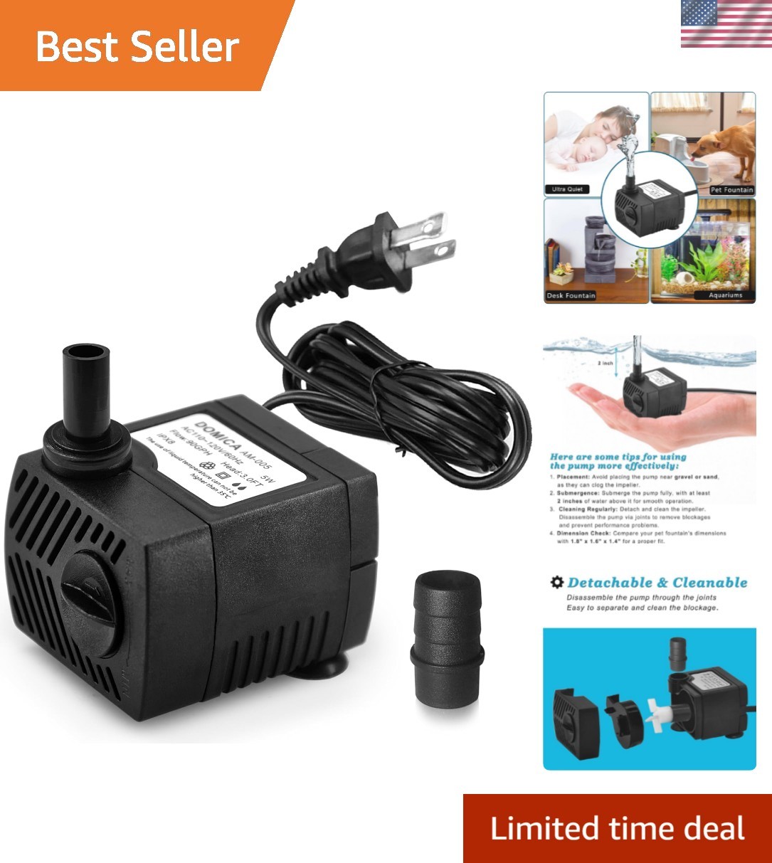 Compact 5W Submersible Pump - Flow Rate 1.5 Gallons/Minute for Water Features gallery