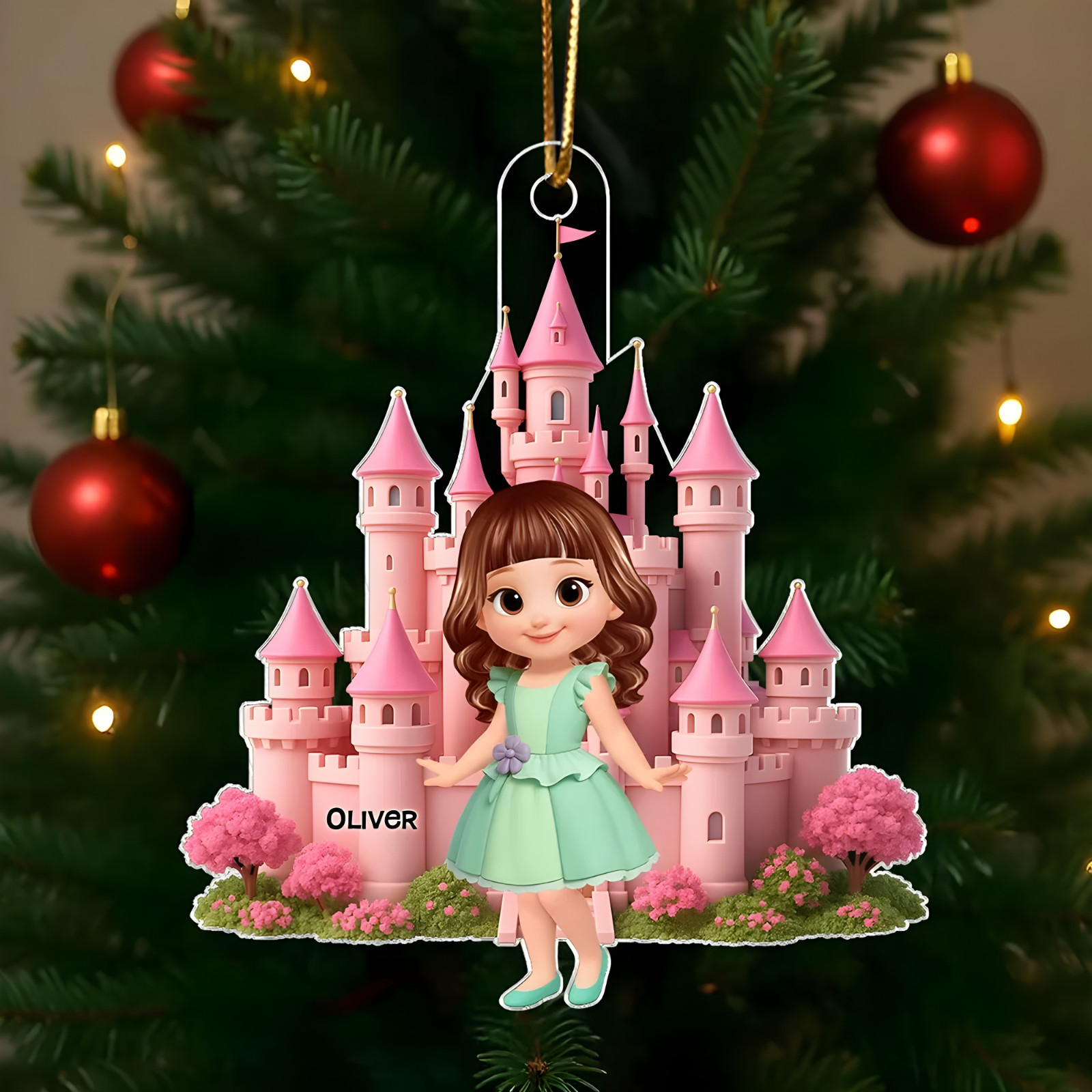 3D Effect Little Princess Castle Personalized Acrylic Ornament gallery