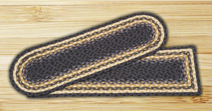 BRAIDED JUTE STAIR TREAD SETS. OVAL OR RECTANGLE. LIGHT&DARK BLUE/MUSTARD gallery
