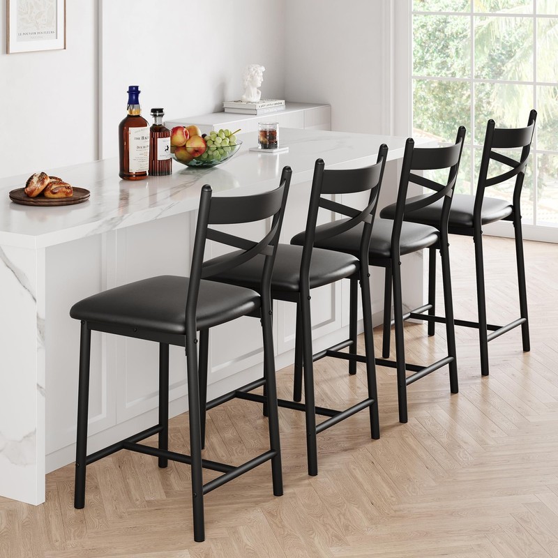 Set 2 / Set 4 Bar Stools Barstools w/ 16" Seat Cushion Backrest High Top Chairs gallery