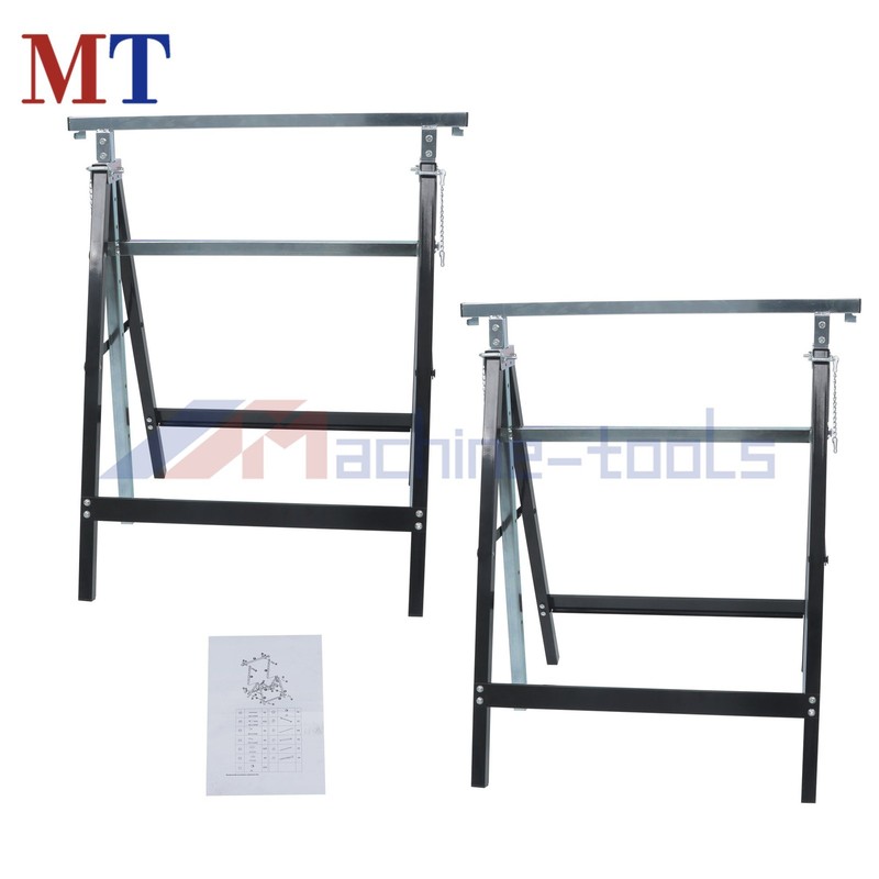 2 Pcs 7-Speed Adjustable Height Foldable Metal Sawhorse Work Stand 440 lbs gallery