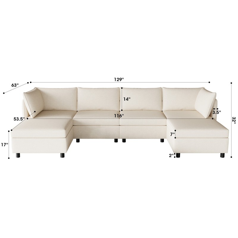 Modern U Shape Modular Sofa Convertible Sectional Couch with Storage Ottomans gallery