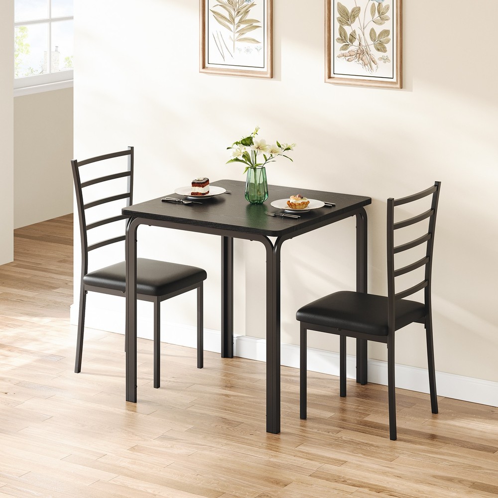 3 Piece Dining Table Set Kitchen Table and Chairs for Kitchen Dining Room Black