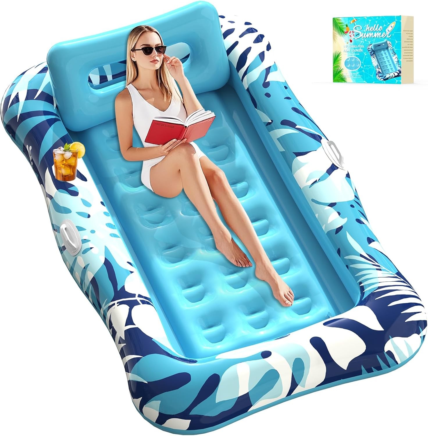 76"x48" XL Inflatable Tanning Pool Lounger with Pillow 4 in 1 Water Float gallery