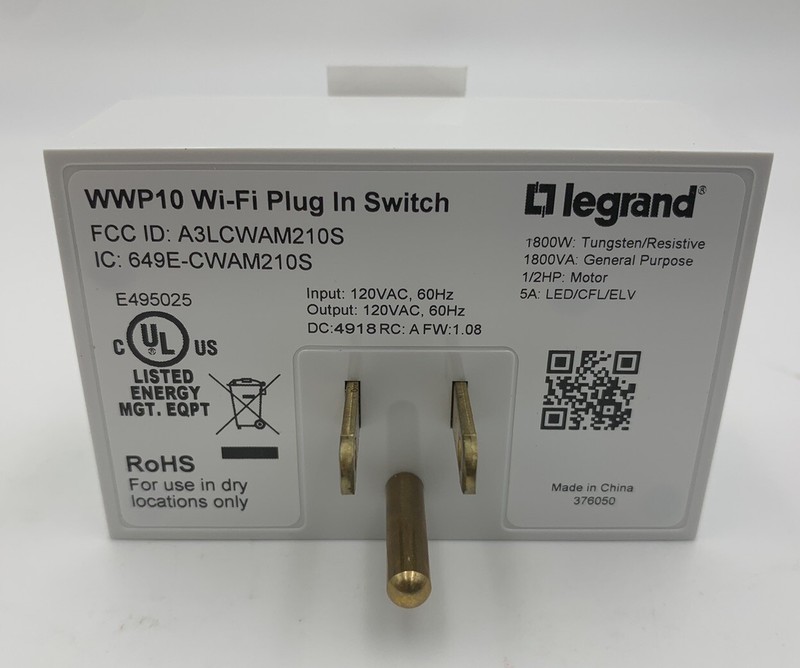Legrand Smart Plug-In Switch White No Hub Required Model #WWP10CCV2 Open Box gallery