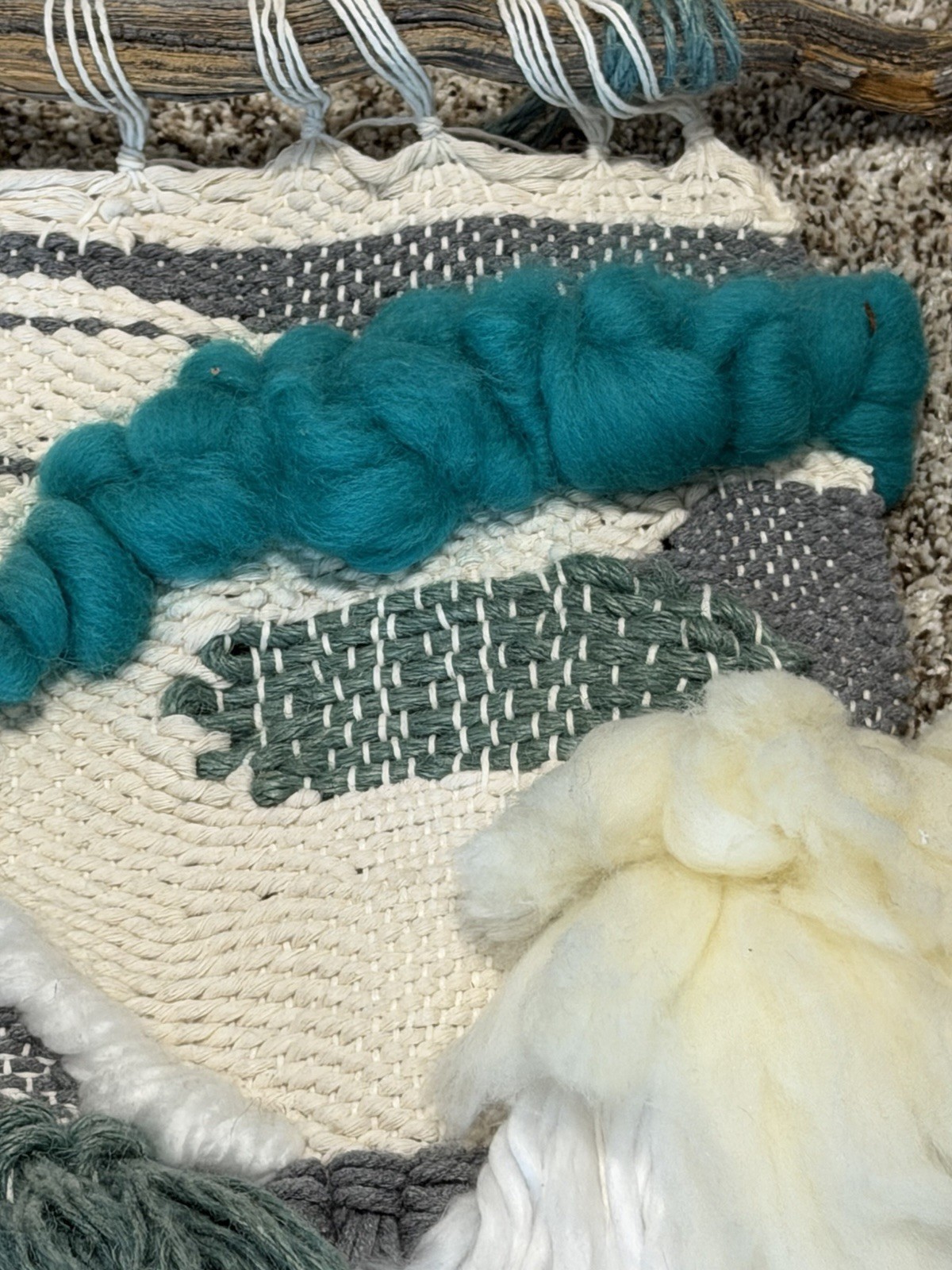 Large Neutral and Blue Wall Hanging. Blue Green Woven Decor. Bohemian Home Decor gallery