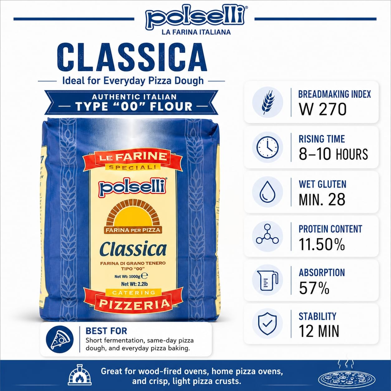 POLSELLI Classica, Type "00" Double Zero Flour Exrtra Fine, 11 lbs 5 kg gallery