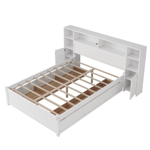 Twin Full Size Platform Bed with Storage Bookcase Headboard All-in-One Wall Beds gallery