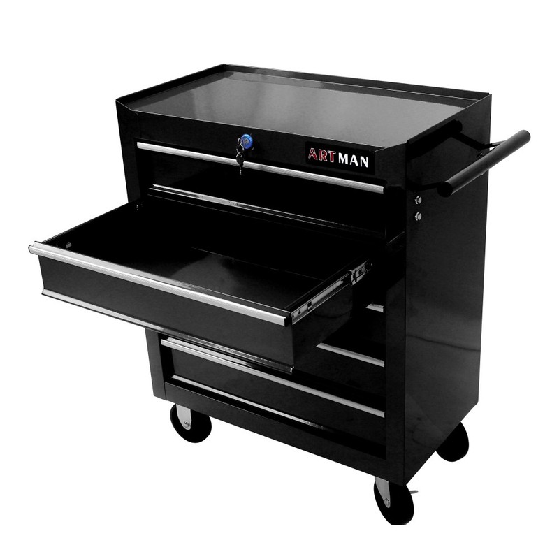 Black 5-Drawer Lockable Rolling Tool Chest Garage Storage Cabinet with Wheels gallery
