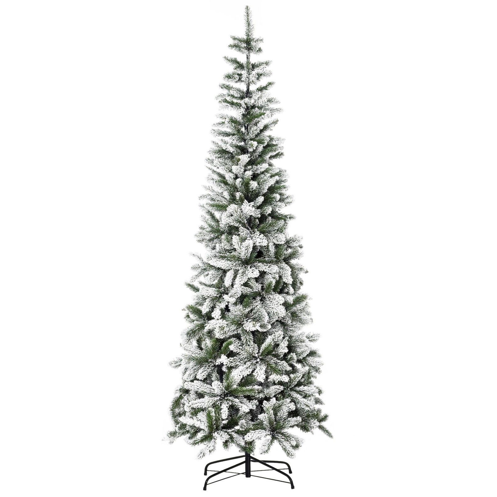 HOMCOM 7.5ft Unlit Snow-Flocked Slim Pine Artificial Christmas Tree with Real... gallery