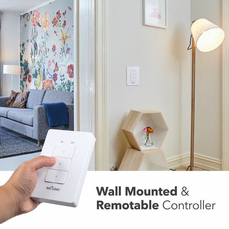 BN-LINK Wireless Wall-Mounting Remote Control Outlet Switch Power Plug In White gallery