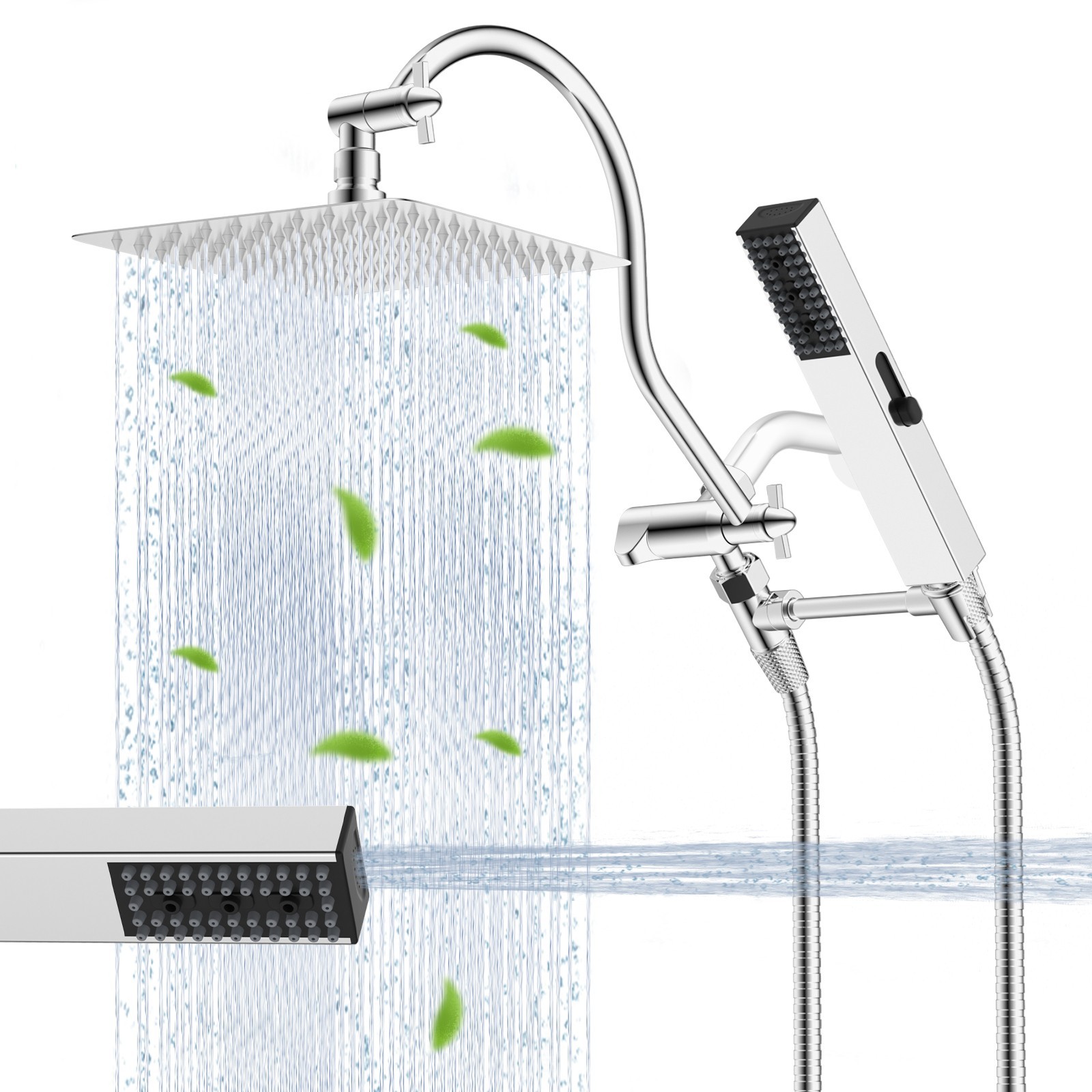 High Pressure Rainfall Showerhead Combo 4 Spray Handheld Shower Head 71'' Hose gallery
