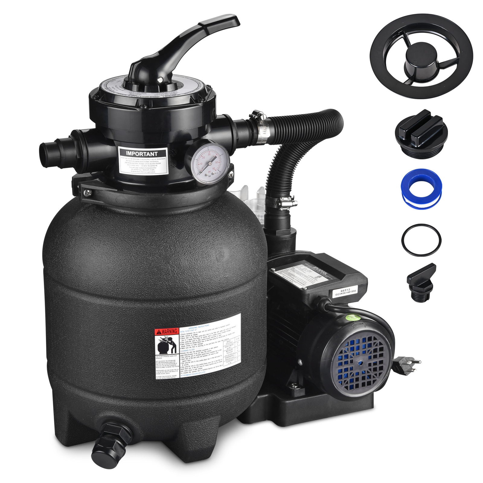 Yescom 12" Sand Filter Pump for Above Ground Pool 4-Way Valve 2640GPH 3/4HP w/ gallery