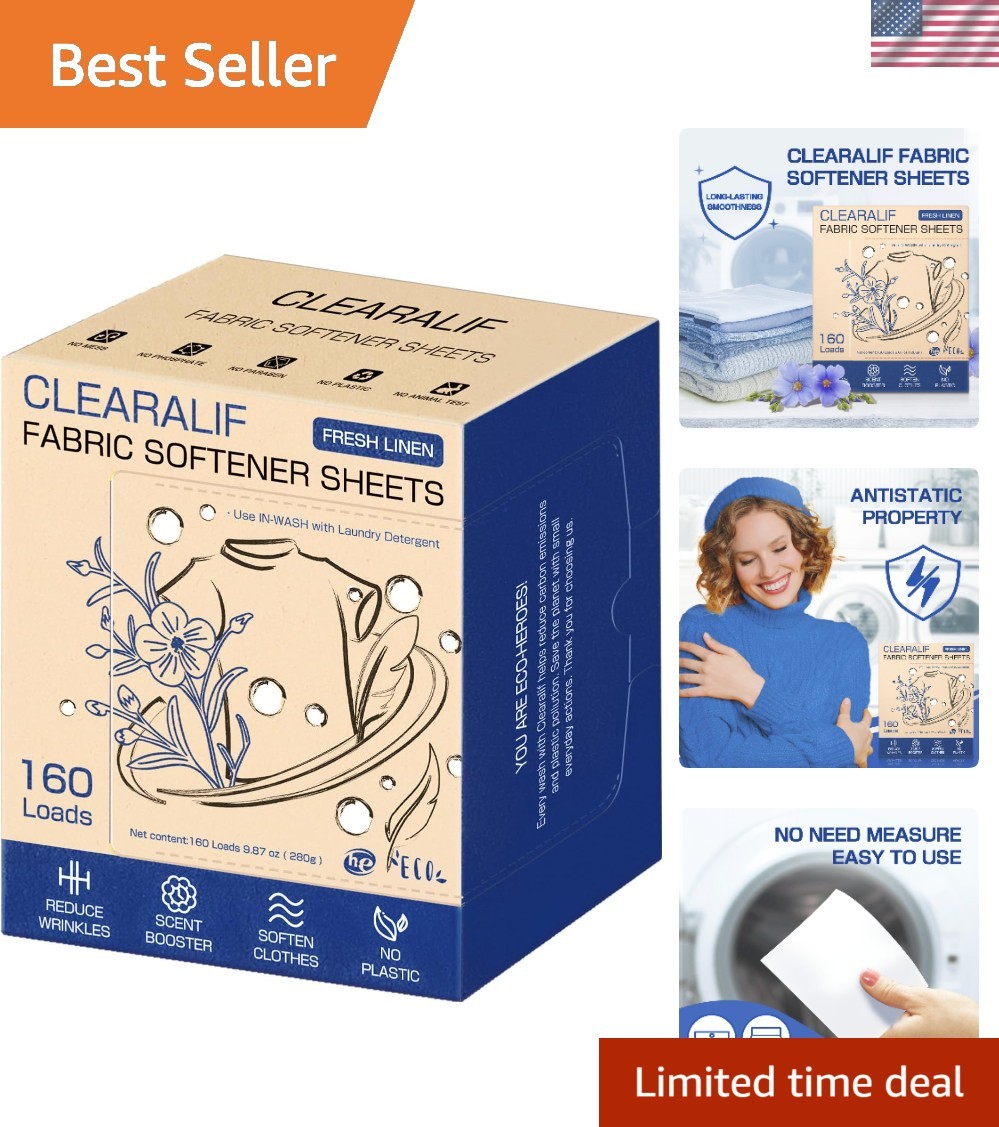 Travel-Ready Eco-Friendly Fabric Softener Sheets - 160 Loads Fresh Linen Scent gallery