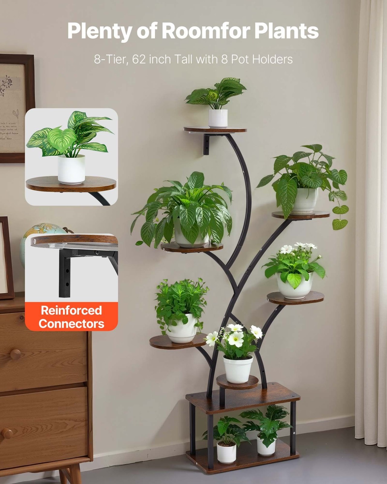 8Tier62in Very Sturdy Corner Metal Lighted Plant Shelf with 3T10B gallery