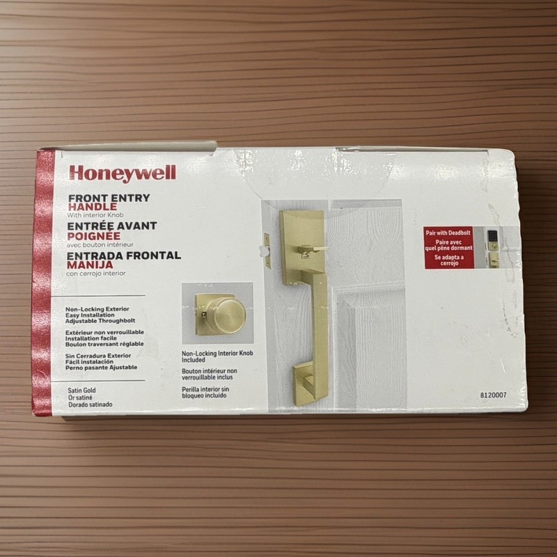 Honeywell Front Entry Door Handle Satin Gold Modern Square Lever Set 8120007 gallery