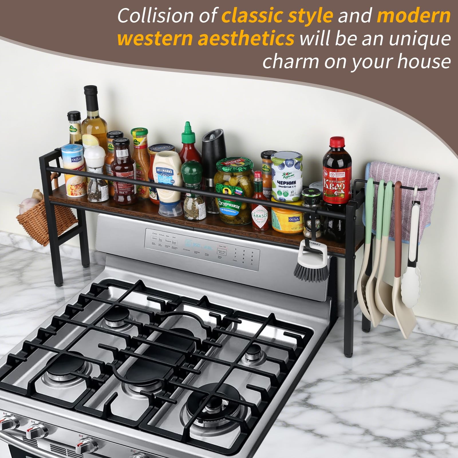 Meangood Spice Rack Shelf 31 inches (L) x 5 (W) x 15 (H), Black gallery