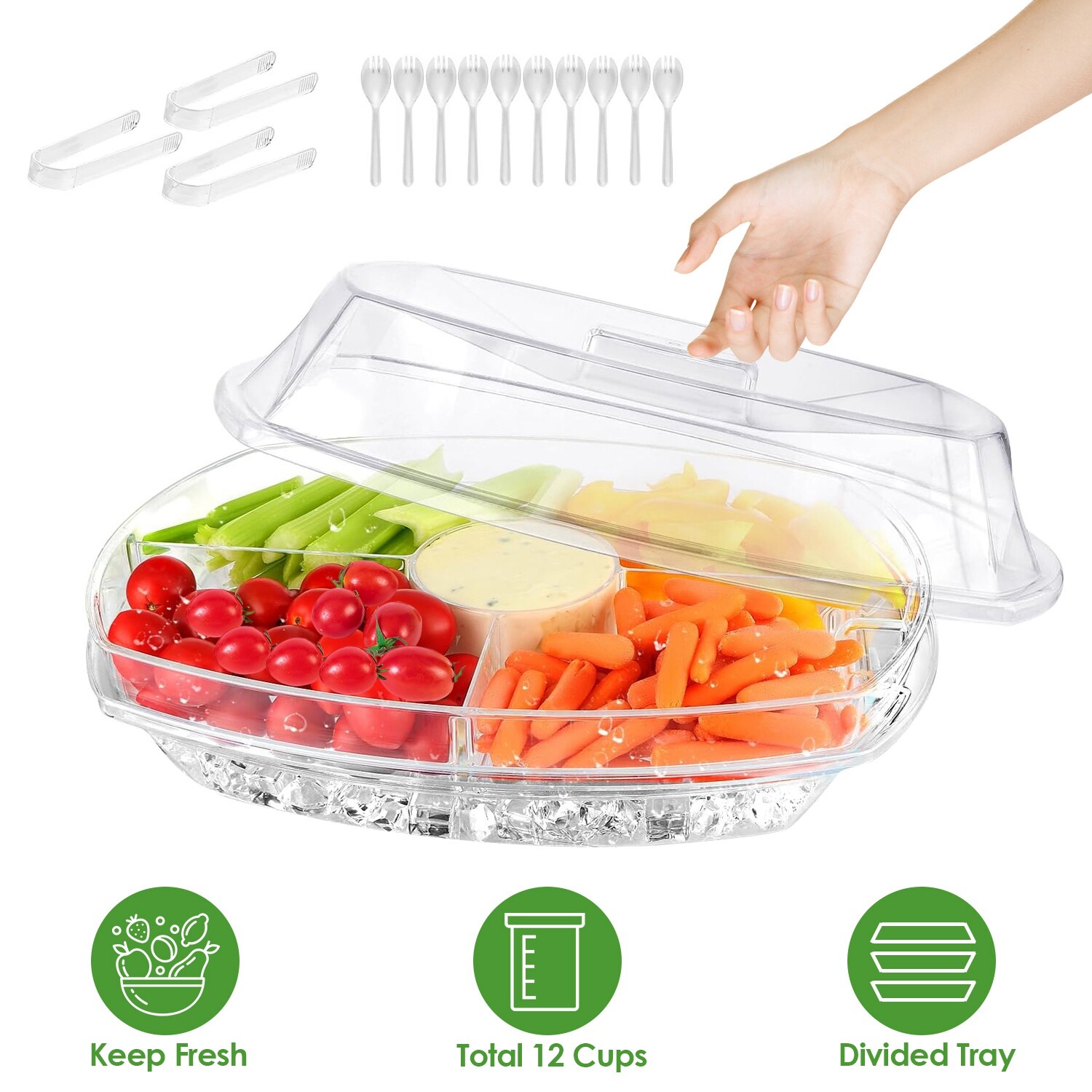 Chilled Serving Tray Ice Party Platter Lid 4 Compartments Appetizer Serving Tray gallery