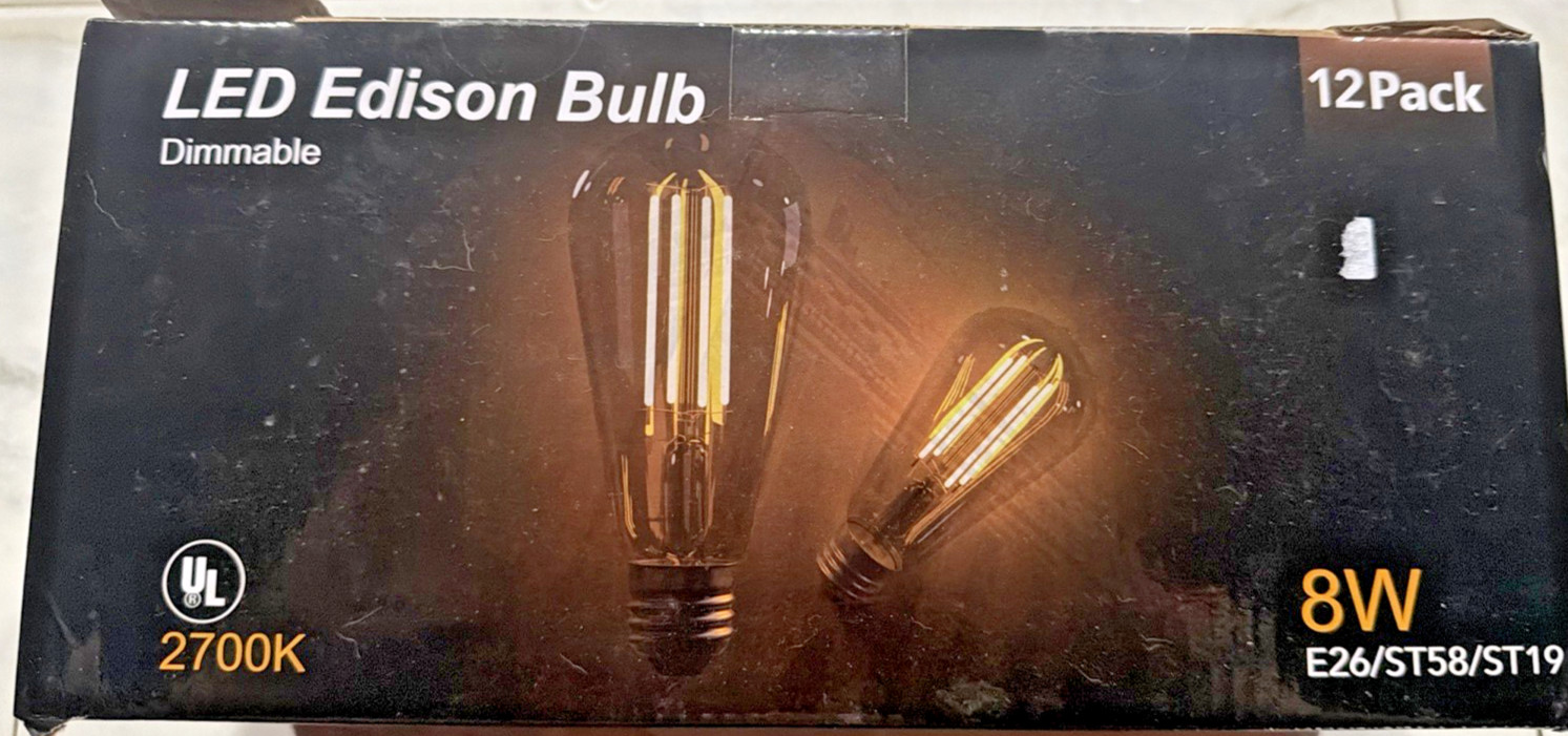 TJOY 8W LED Vintage Edison Light Bulbs Dimmable E26 ST58 ST19 12-Pk gallery