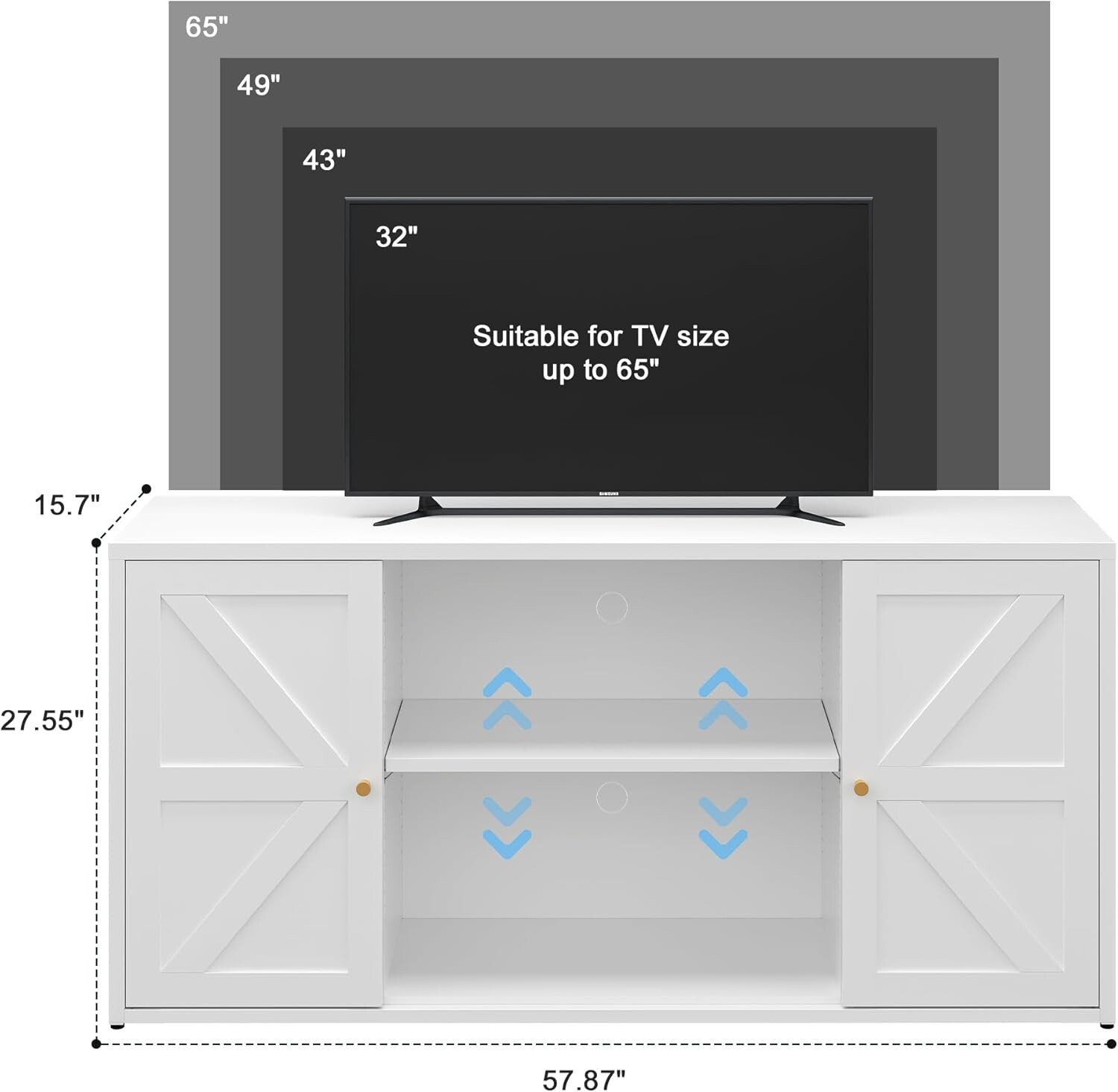 Elegro Metal TV Stand With Adjustable Shelves For 65in TV,Media TV Console Tale gallery