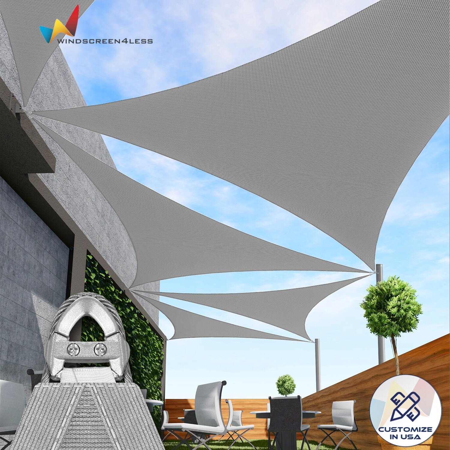 22/23/24ft Gray Triangle Outdoor Pool Patio Deck Steel Cable Sun Shade Sail gallery