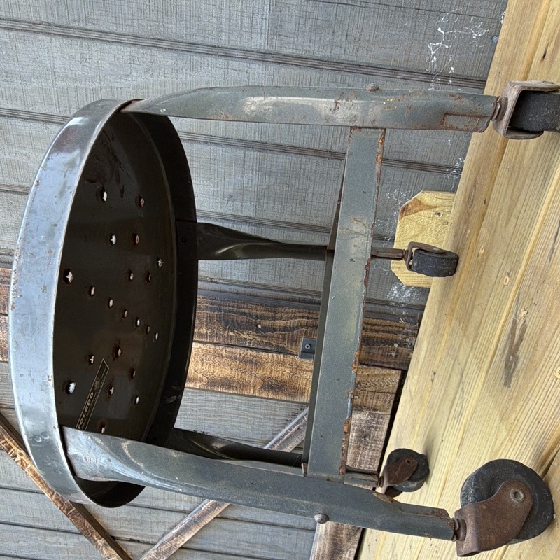 Authentic Toledo Gray Metal Rolling Stool with Casters, Round Seat, 16-25in gallery
