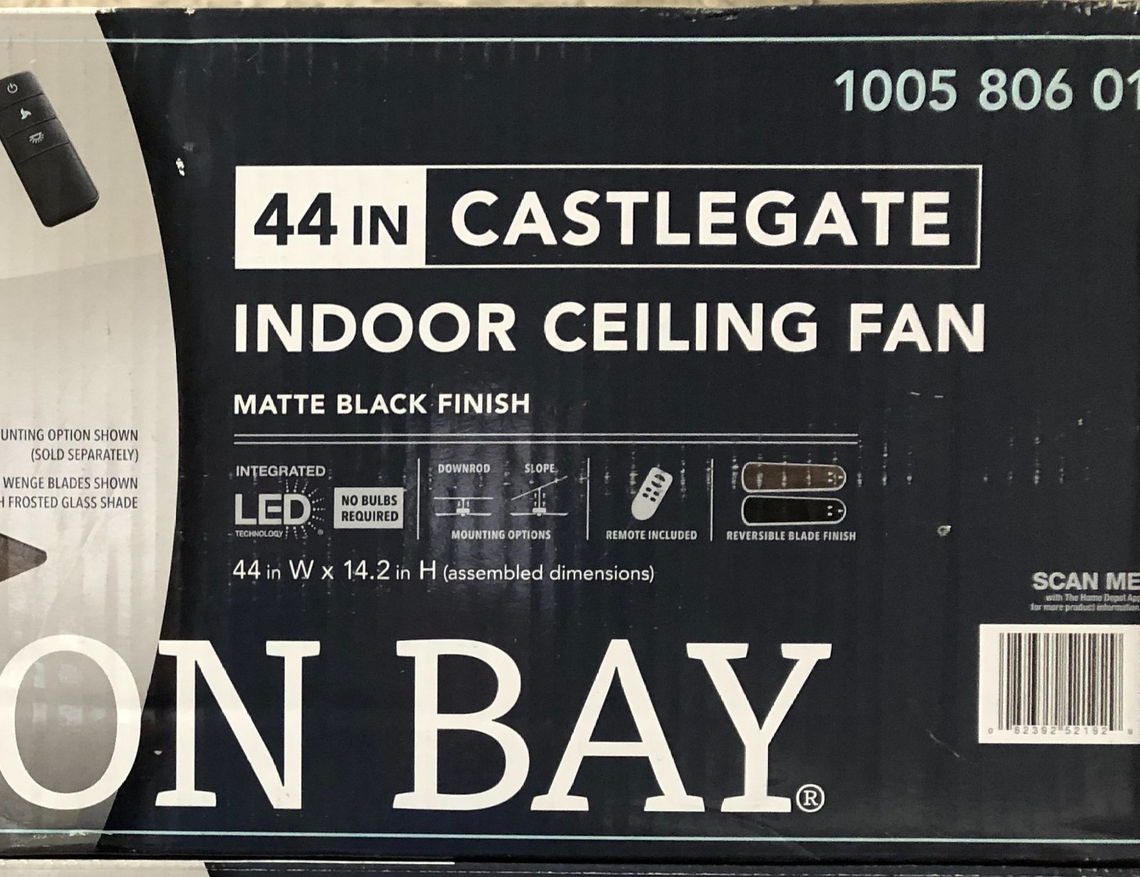 Hampton Bay Castlegate 44 in. Indoor LED Matte Black Ceiling Fan SEALED gallery