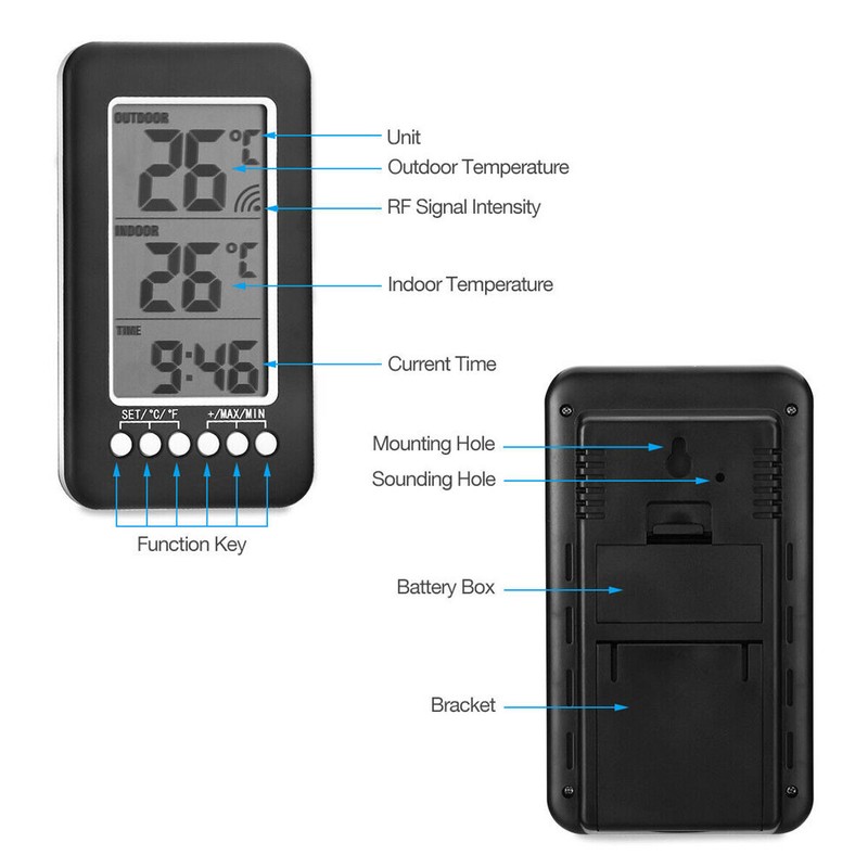 Digital Thermometer Clock Temperature Wireless Transmitter Meter Indoor/Outdoor gallery