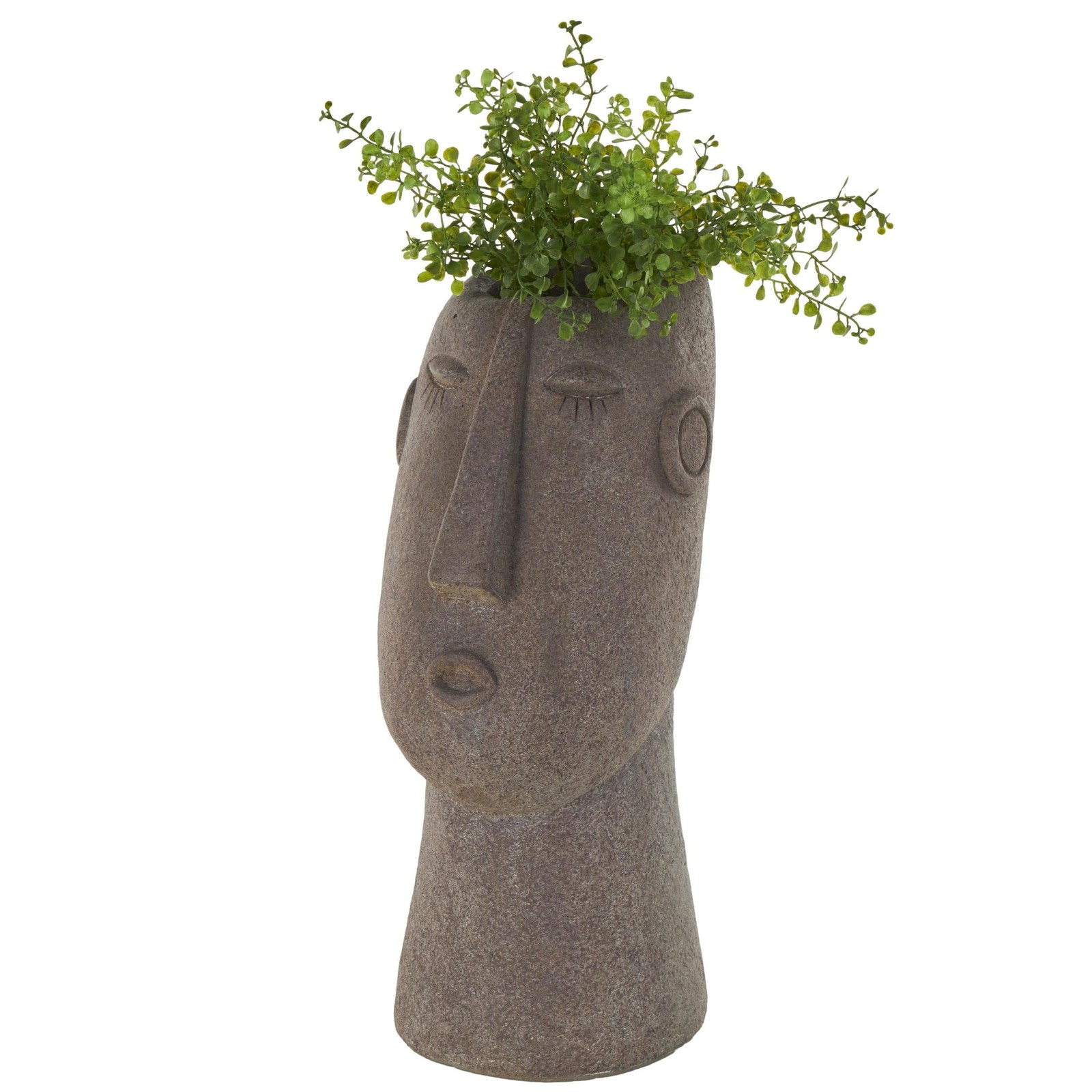 6" x 17" Textured Easter Island Head Brown Magnesium Oxide Woman Planter gallery