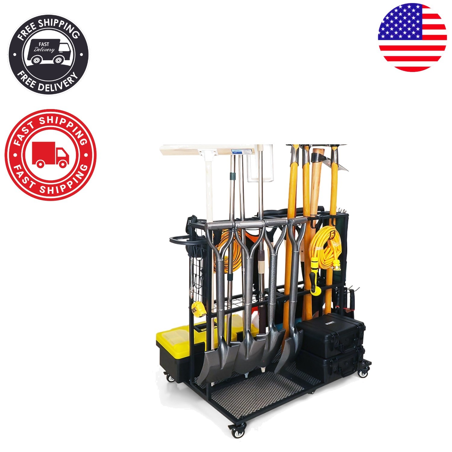 Foldable Heavy-Duty Garden Tool Organizer - Movable & Versatile Storage Rack gallery