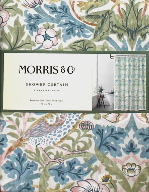 William Morris Fabric Shower Curtain Strawberry Thief Multicolor 72"x72" Shabby gallery