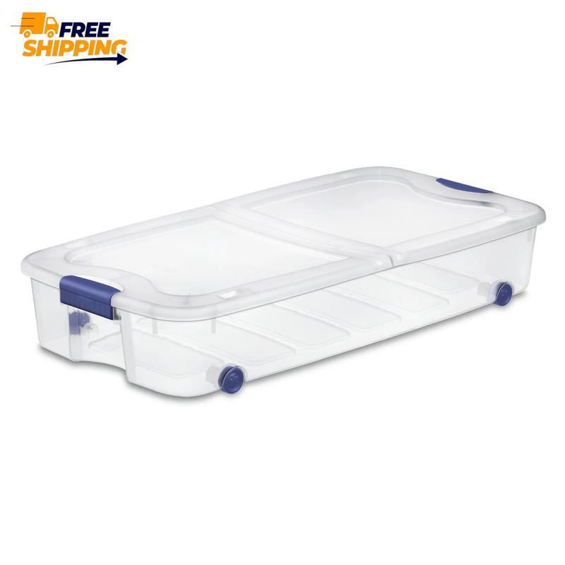 (2 Pack) 66 Quart Latching Underbed Wheeled Storage Bin, Clear Plastic 🎗🎯 gallery
