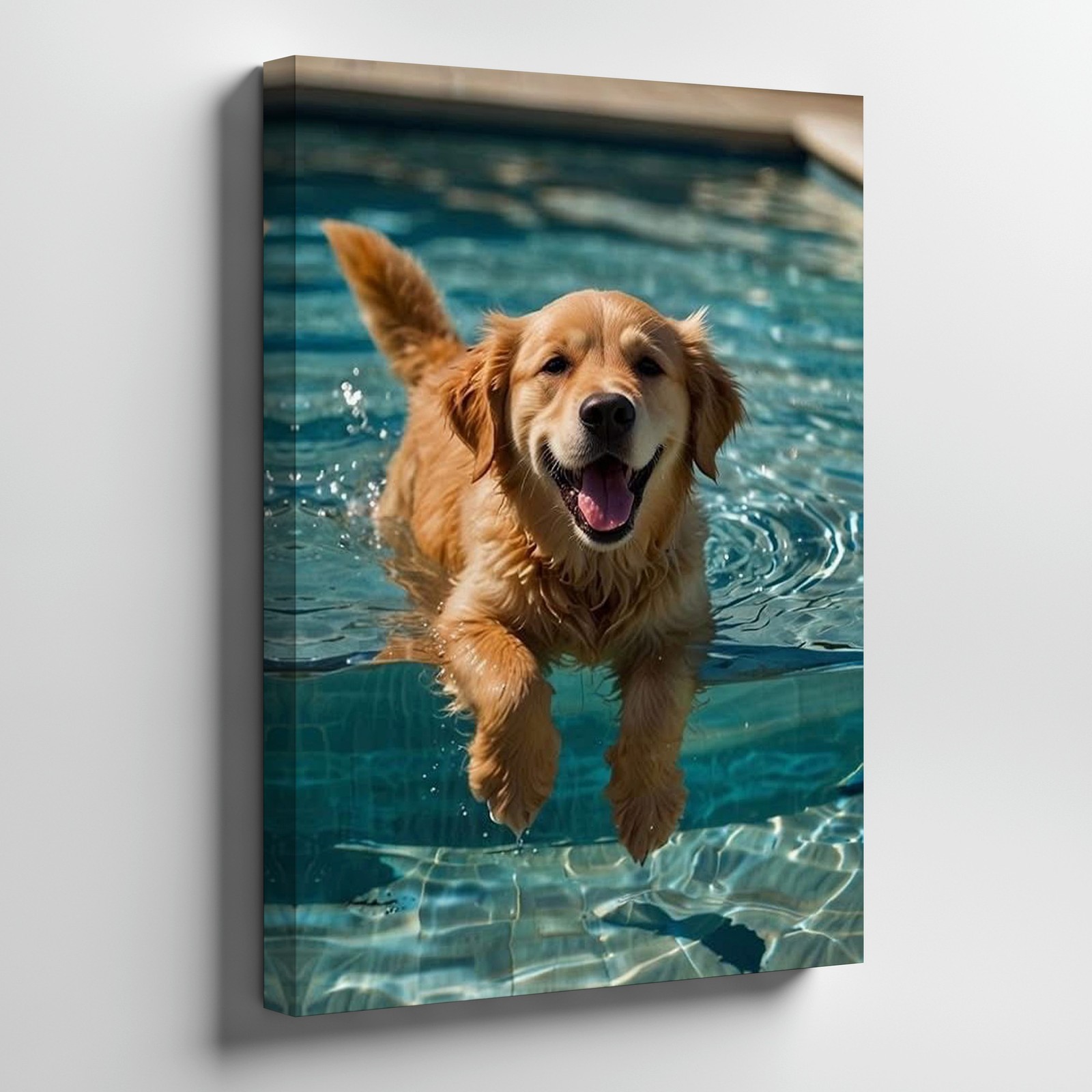 Golden Retriever Swimming In Pool Canvas Wall Art Animal Print Decor 75X80 gallery
