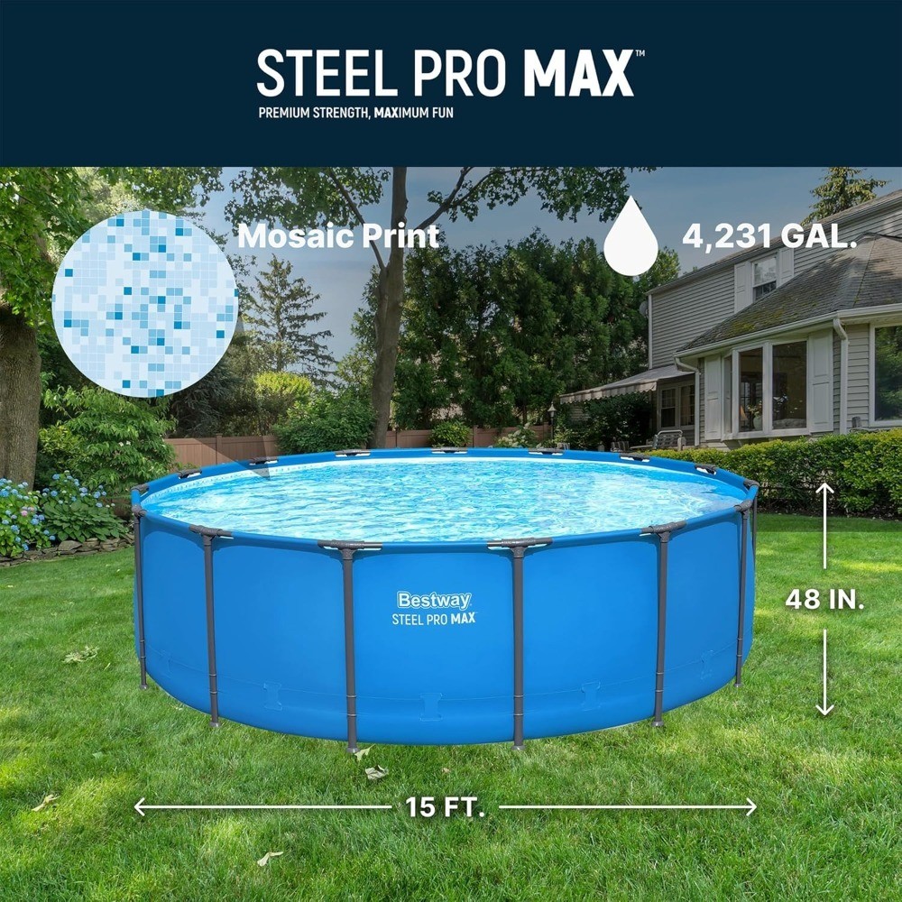 15ft x 48in Round Metal Frame Above Ground Swimming Pool Outdoor Backyard Blue gallery
