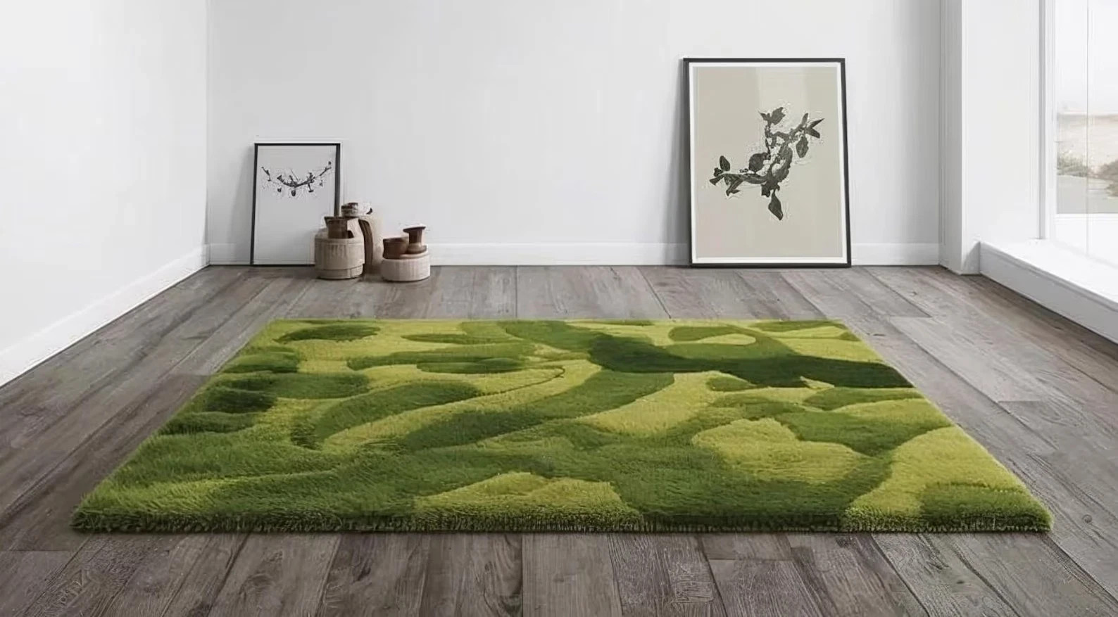 Hand-Tufted Moss Rug: Soft Plush Green Carpet 100% Wool Nature Inspired gallery
