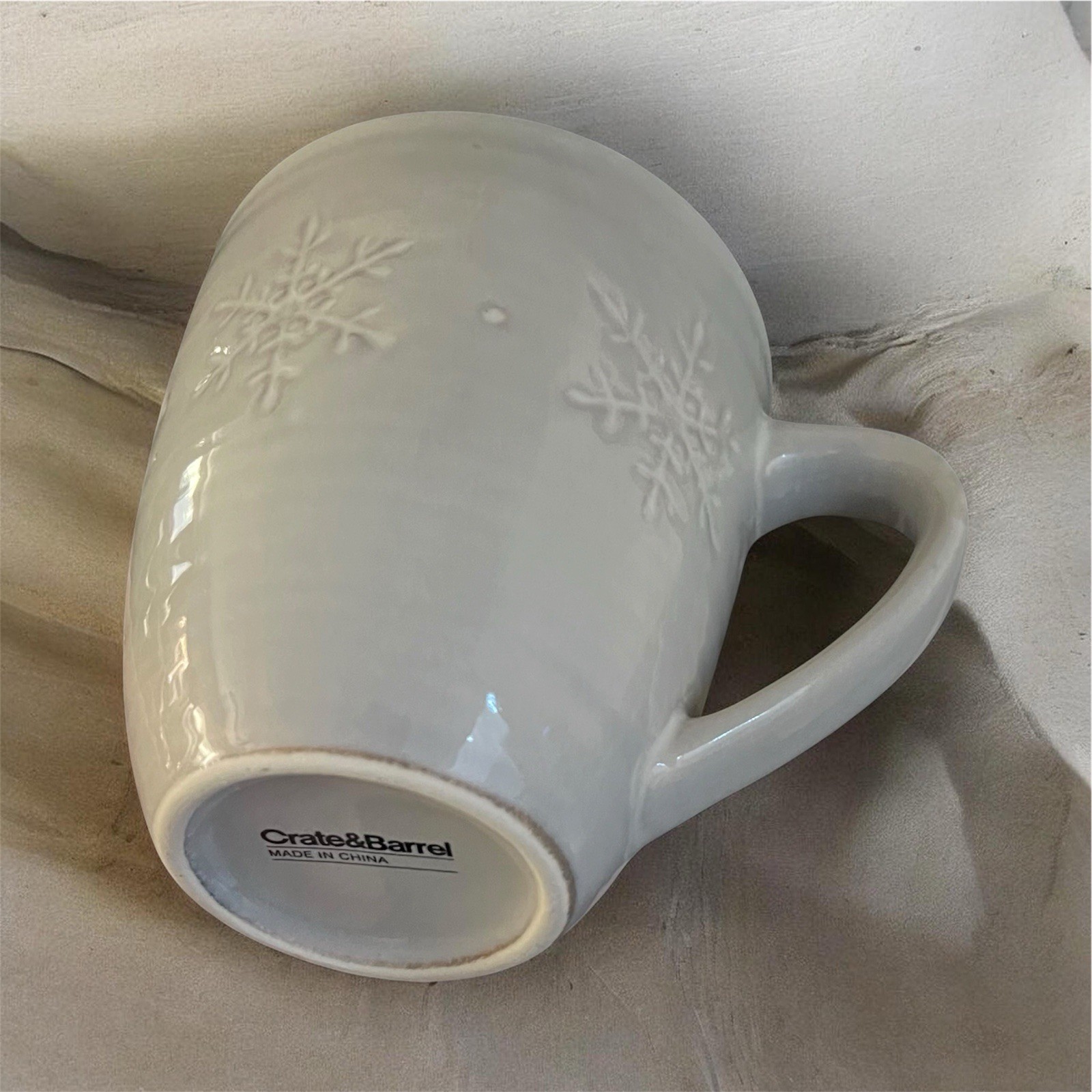 Crate And Barrel Snowflake Mug Embossed Debossed White Gray Neutral gallery