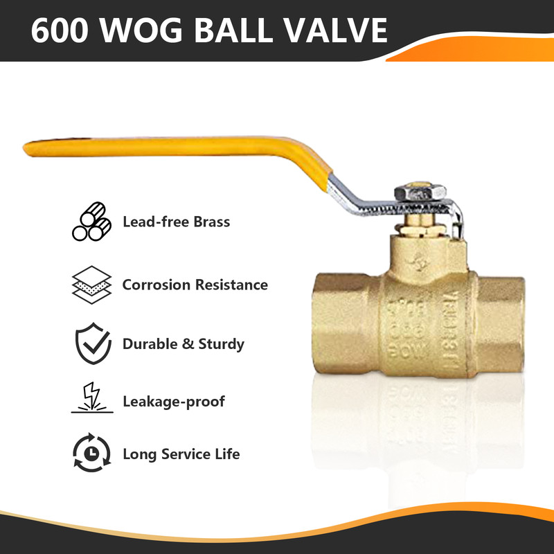 Brass Ball Valve FIP Threaded Yellow 3/4"or 1/2" Female Full Port 600WOG NPT gallery