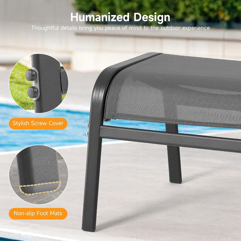 Stackable Outdoor Ottoman Set of 2 - All Weather Foot Stools, Grey gallery