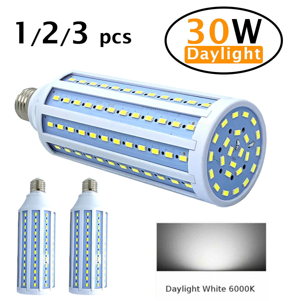 1-5 pcs 300W Eq. 144-Chip Corn Bulb LED Light E26 30W 3000lm Cool Daylight 6000K gallery