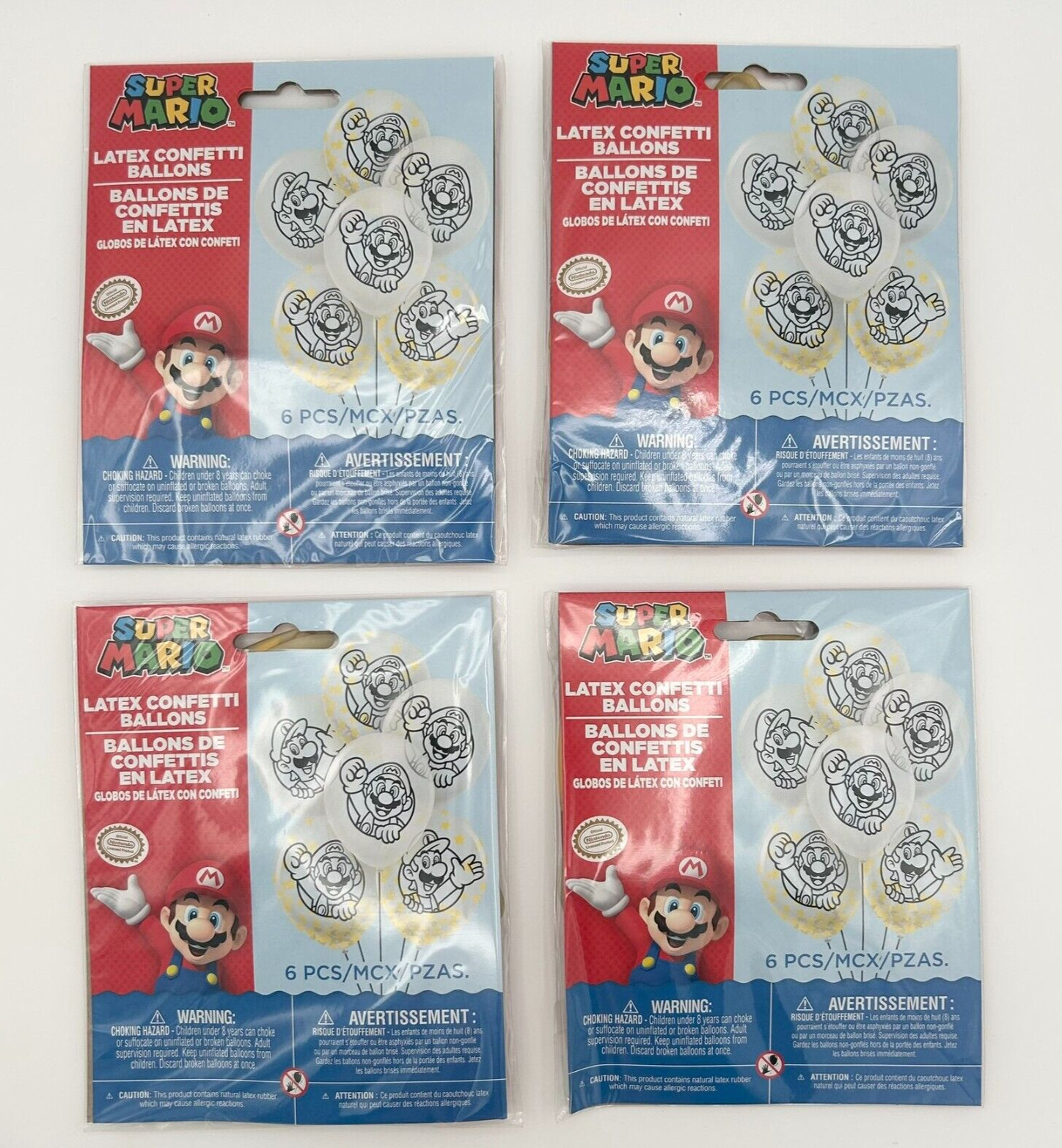 4 PACK Super Mario Nintendo Latex Confetti Birthday Party Balloons - 24 TOTAL! gallery