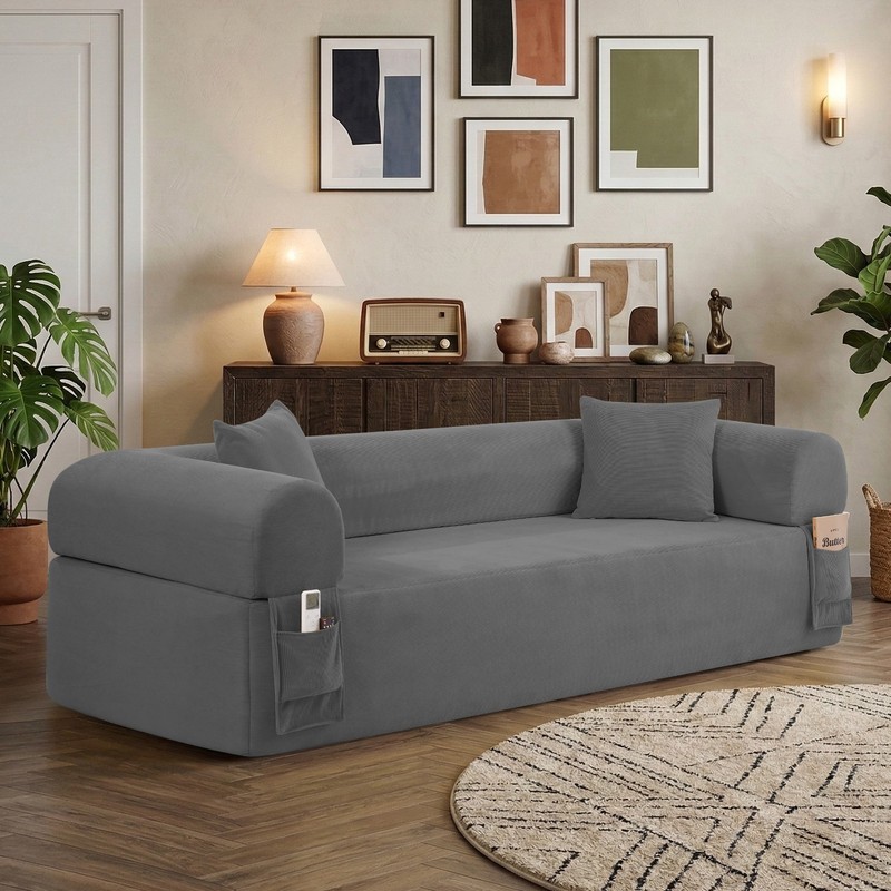 Convertible Sofa Bed ,Boneless Couch Corduroy Futon Couch with Storage Pocket gallery