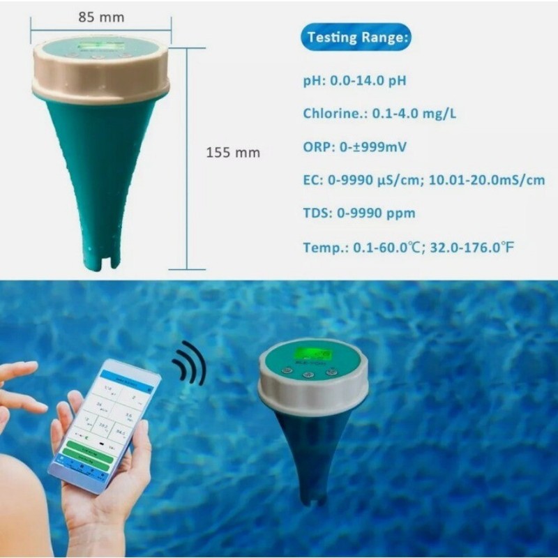 Smart Floating Swimming Pool Water Analyzer PH Chlorine EC TDS ORP TEMP Tester gallery