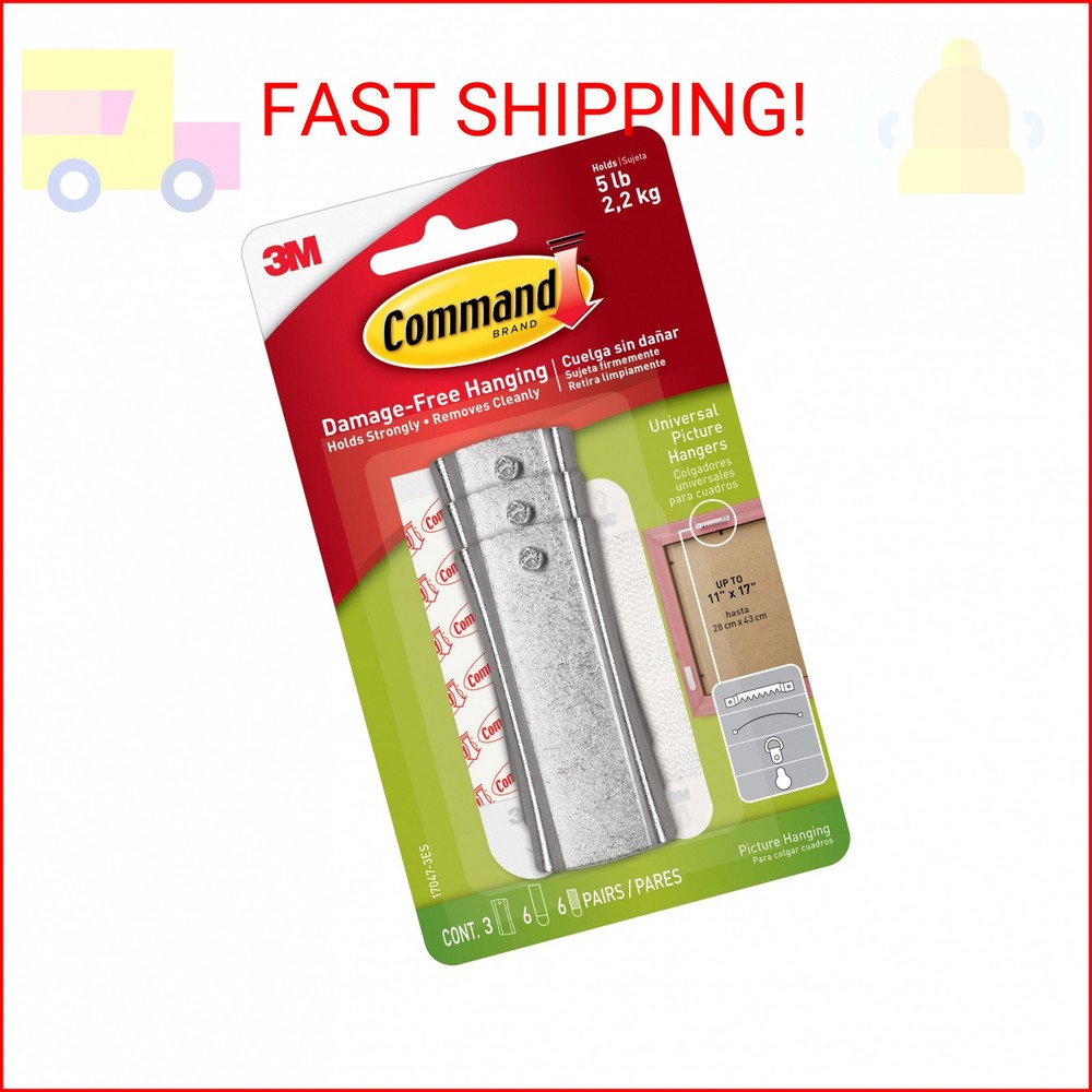 Command 5 lb Universal Picture Hanger, 3 Frame Hangers, 6 Command Strips and 6 F