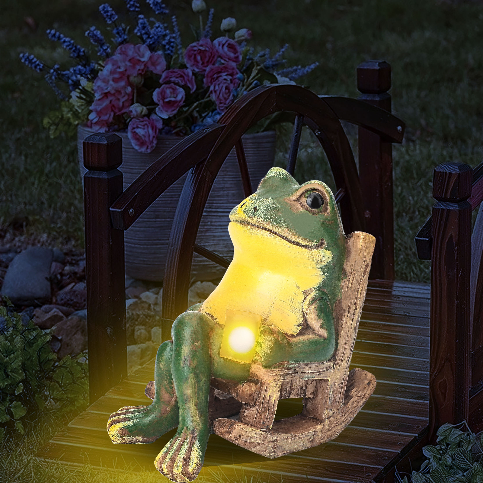 Garden Statue Frog Outdoor Decor Frog Figurine Lights Patio Yard Lawn Ornament gallery