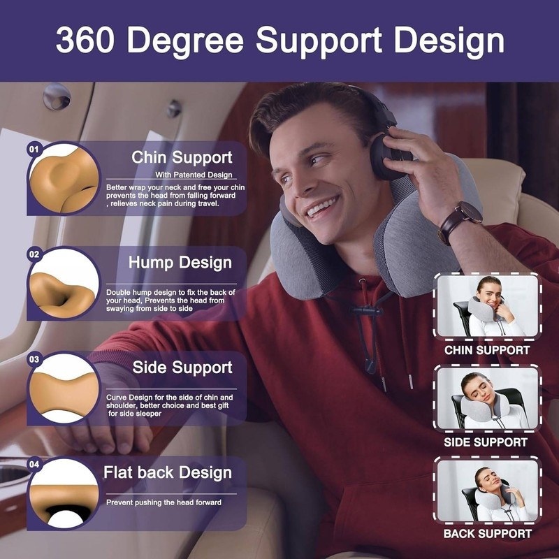 Napfun Travel Pillow Neck Support Memory Foam Gray Comfortable gallery