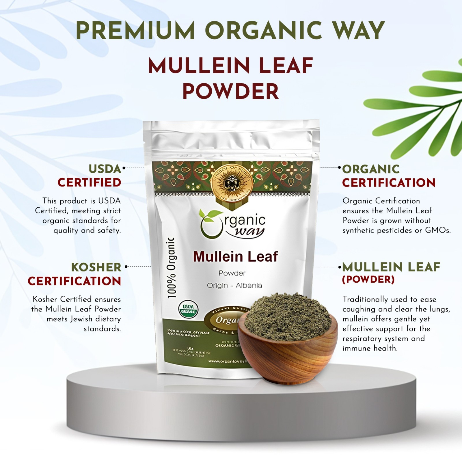 Organic Way Mullein Leaf Powder - Organic, Kosher & USDA Certified gallery