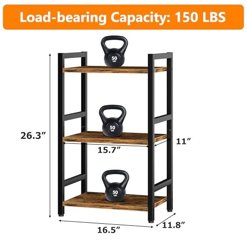 Book Shelf Bookcase with Steel Frame, Stable Bookshelf 3 Tier Rustic Brown gallery